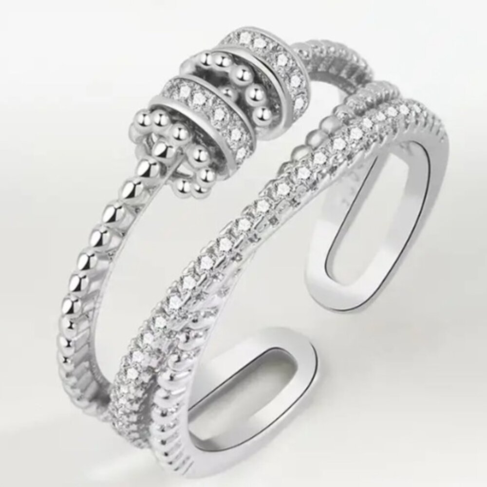 Silver - Sensory, Fidget, Spinner, or Worry Ring - Open Back for Adjust Sizing